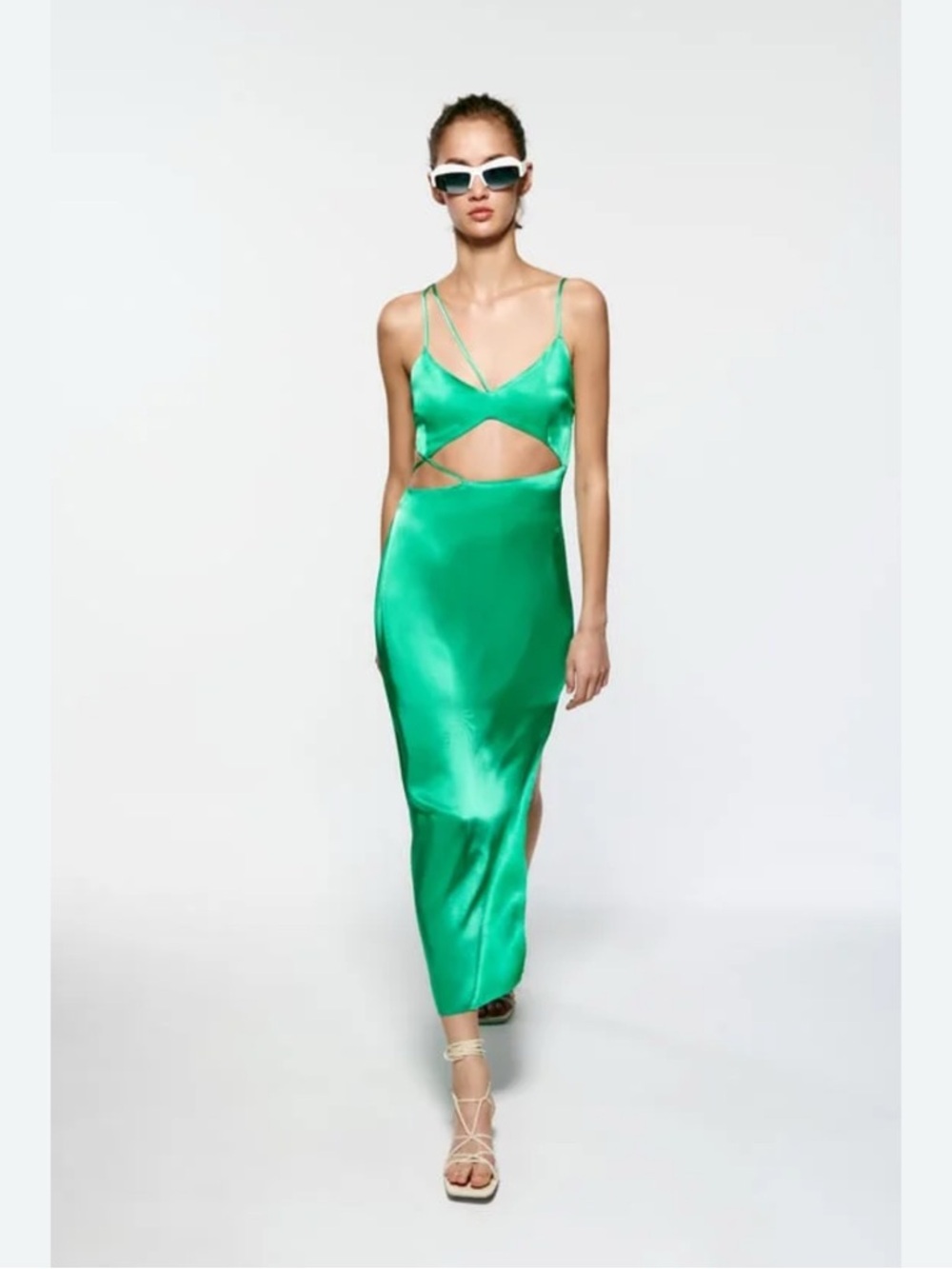 Zara Emerald Satin Cutout Slip Dress